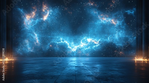 Wallpaper Mural Futuristic Night Scene Glowing Nebula Dark Granite Floor Background Torontodigital.ca