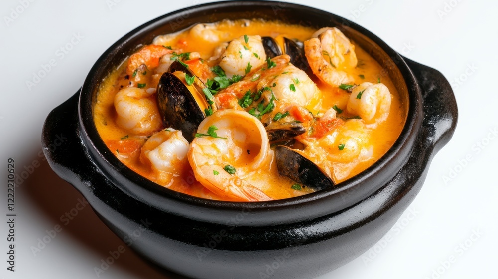 Delicious Seafood Stew with Shrimp and Mussels in Clay Pot Delicious Seafood Stew with Shrimp and Mussels in Clay Pot