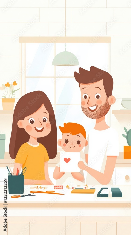 Loving Family Bonding in Cozy Kitchen Creating Crafts and Art Together with Joyful Smiles and Happiness Loving Family Bonding in Cozy Kitchen Creating Crafts and Art Together with Joyful Smiles and Happiness