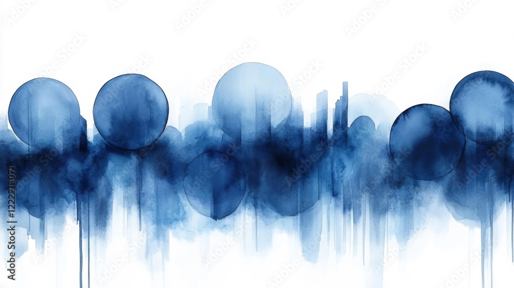 blue watercolor abstract background with circular shapes. Generative AI blue watercolor abstract background with circular shapes. Generative AI