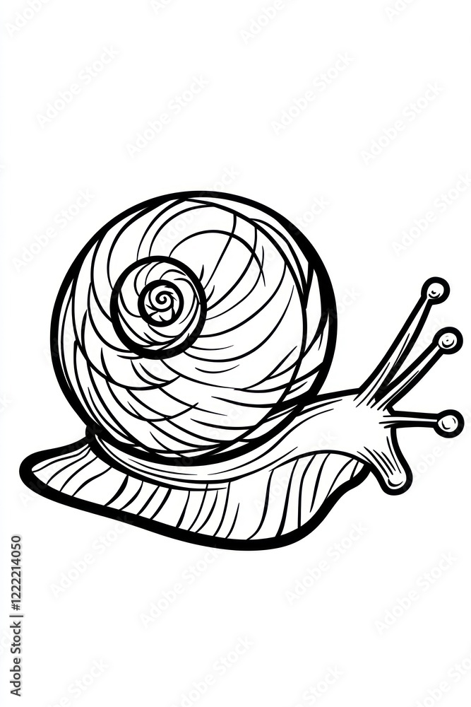 A line drawing of a snail with a spiral shell. A line drawing of a snail with a spiral shell.