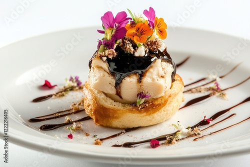 michelin-starred amuse-bouche with foie gras and brioche tiny beautifully plated amuse-bouche featuring quenelle of