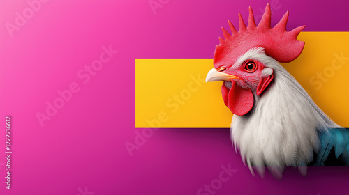 Vibrant Rooster Against Bold Colorful Background in Modern Art Style. photo