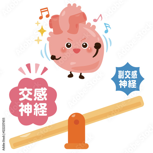 交感神経が働いて活発になる心臓のキャラクターイラスト