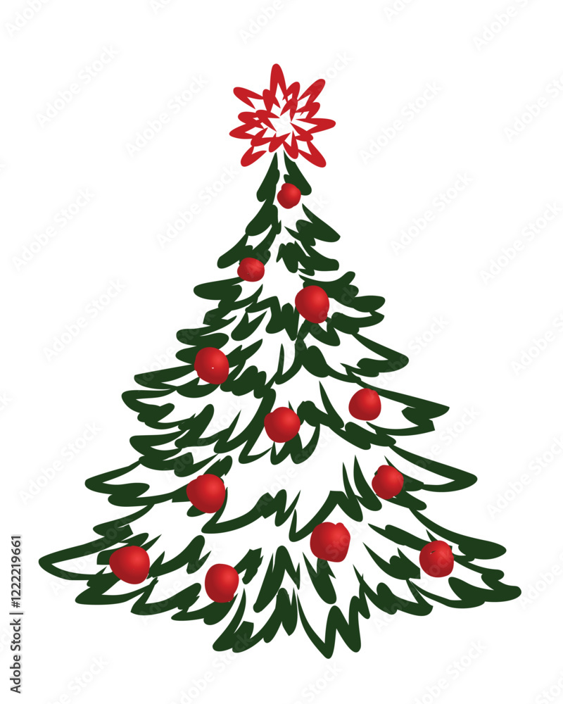 Fototapeta premium New Year's green tree with red balls. 