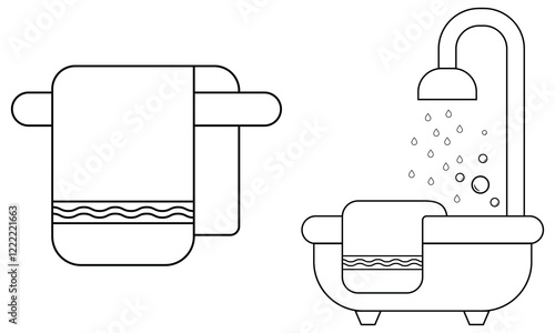 Bathtub line icon, vector. Silhouette of Bathtub, shower icon. Bathroom, Bath, Bathing, Bubble Towel vector. Bathtub sign symbol design on white background. Vector illustration.