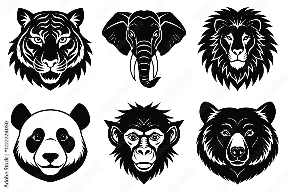 Obraz premium Animal mascot icon set, Wild animal head logo silhouette collection vector illustration