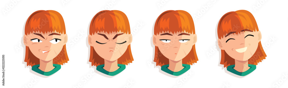 Redhead Woman Head and Avatar with Emotion Vector Set Redhead Woman Head and Avatar with Emotion Vector Set