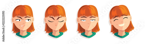 Redhead Woman Head and Avatar with Emotion Vector Set