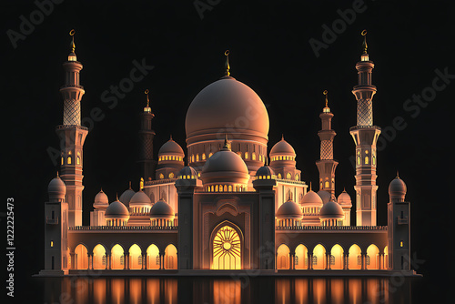 Wallpaper Mural beautiful mosque, magnificent mosque, black background, islamic, ramadan Kareem, eid mubarak, eid al adha, eid al fitr, 3d rendering, generative ai Torontodigital.ca