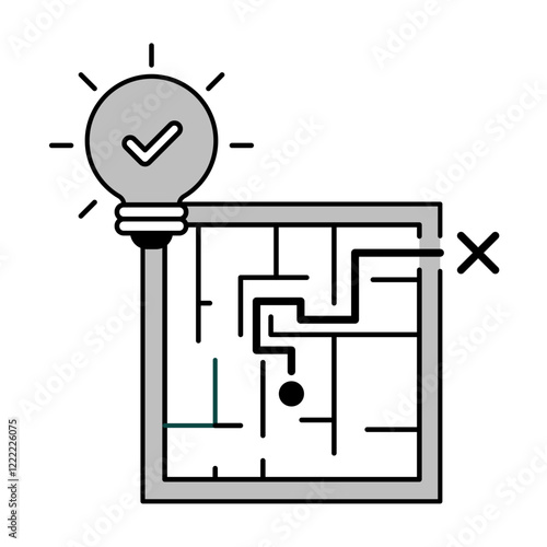 Problem-Solving Icon – Map with Lightbulb Representing Strategic Thinking and Solutions