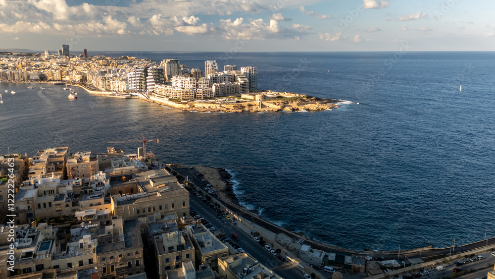 Aerial footage in Malta during winter holidays.