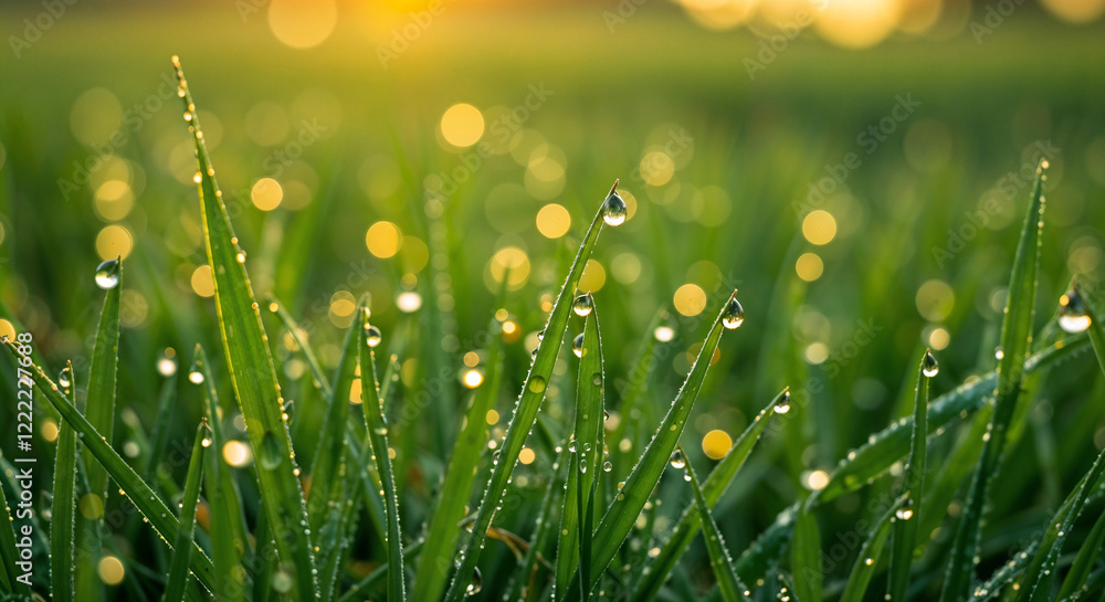 Fototapeta premium drops of dew on fresh spring grass . Generative AI