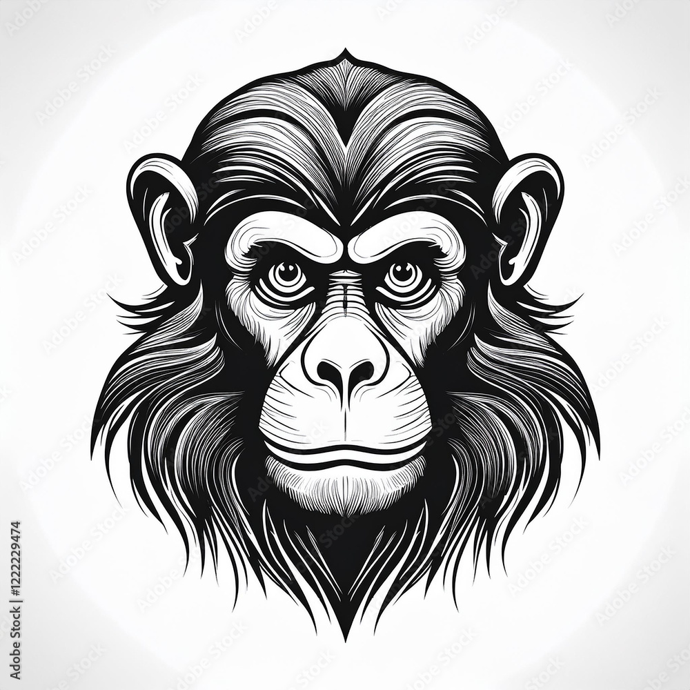 Playful Monkey Head Illustration with Detailed Features and Expressive Face Playful Monkey Head Illustration with Detailed Features and Expressive Face