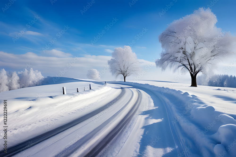 snow covered road in the forest snow covered road in the forest