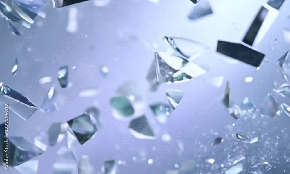 Shattered glass pieces suspended in mid-air, creating a dynamic and abstract visual effect Shattered glass pieces suspended in mid-air, creating a dynamic and abstract visual effect