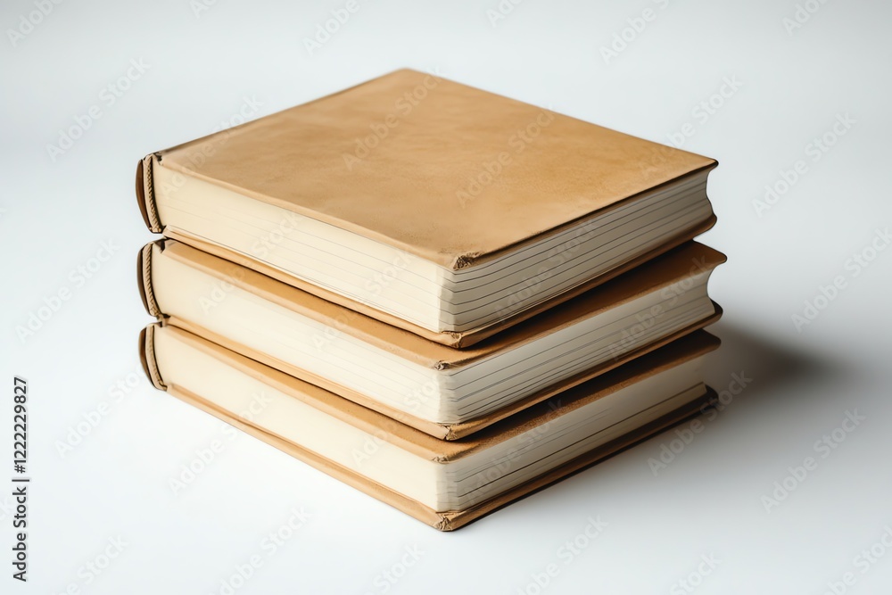 Stack of Tan Leather-Bound Books: A Serene Still Life Stack of Tan Leather-Bound Books: A Serene Still Life