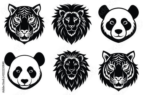 Animal mascot icon set, Wild animal head logo silhouette collection vector illustration photo