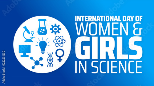 International Day of Women and Girls in Science background banner or poster design template. observed every year in February. Holiday concept. Use to any Template, card, poster, placard, template.
