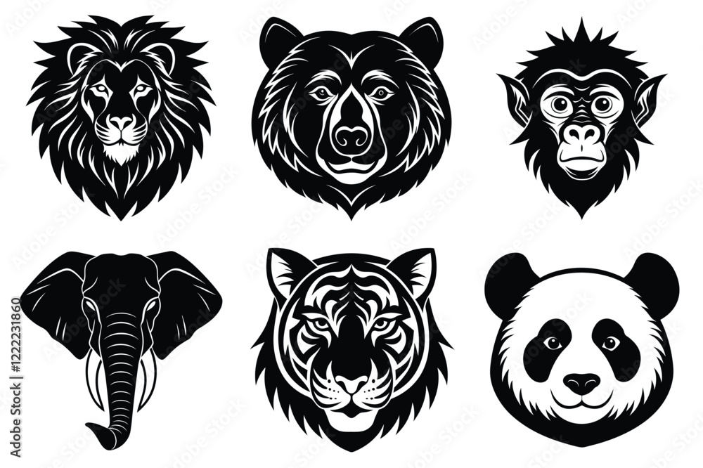 Animal mascot icon set, Wild animal head logo silhouette collection vector illustration Animal mascot icon set, Wild animal head logo silhouette collection vector illustration