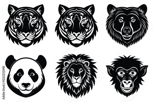 Animal mascot icon set, Wild animal head logo silhouette collection vector illustration photo