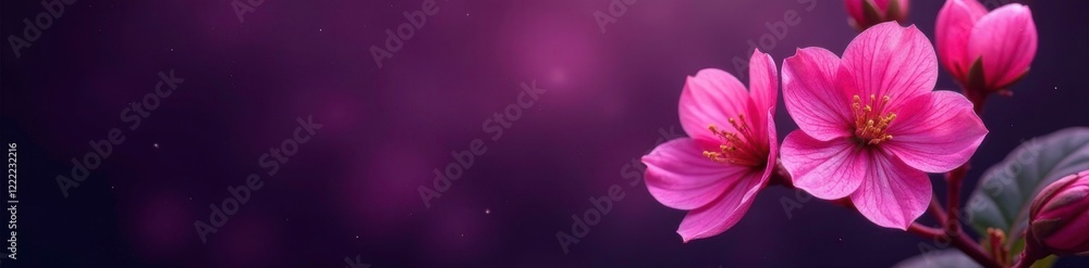 Pink flower blooms on a dark purple background with subtle green veins, nature, flora, garden Pink flower blooms on a dark purple background with subtle green veins, nature, flora, garden