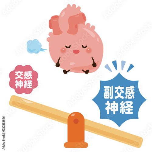 副交感神経が働いてリラックスする心臓のキャラクターイラスト