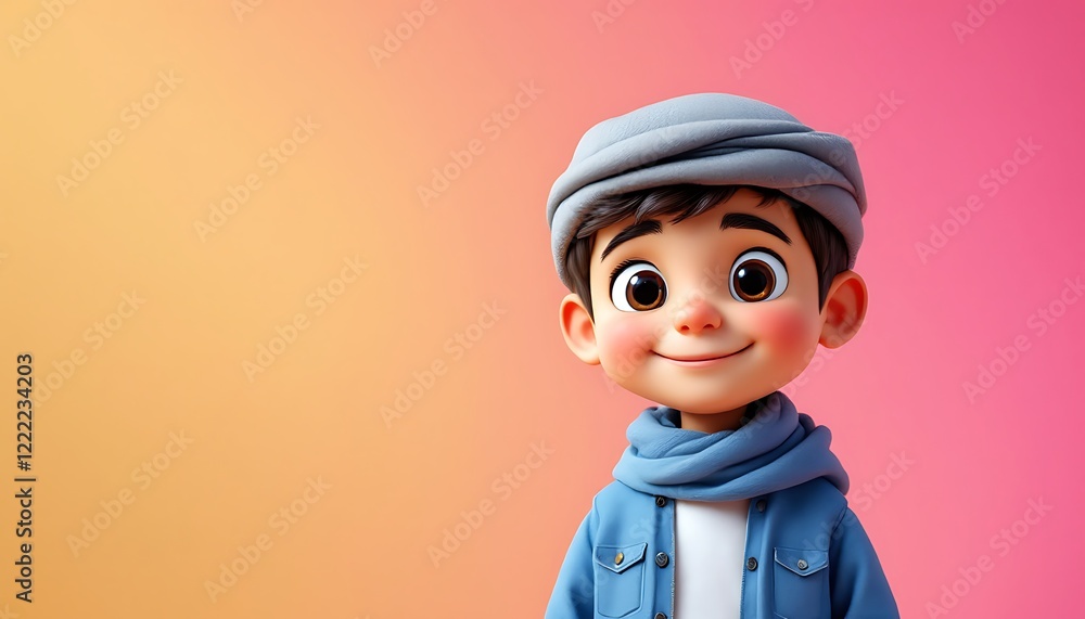 Smiling Cartoon Boy Pastel Background Happy 3D Render Smiling Cartoon Boy Pastel Background Happy 3D Render