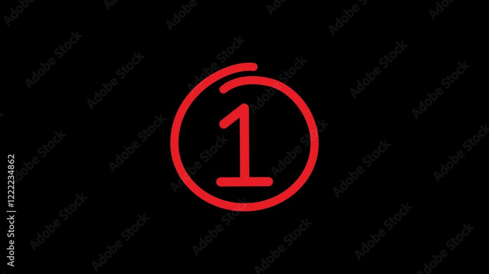 Hand drawn 1 Number with marked circle Animation Hand drawn 1 Number with marked circle Animation