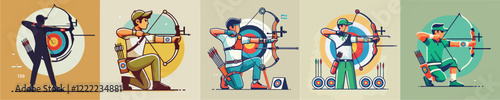 Vector collection of an archery athlete