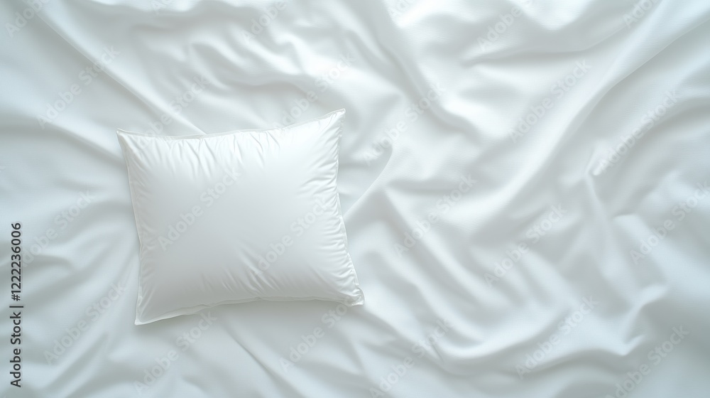 White pillow on crumpled white bed sheets. Concept of comfort and relaxation. White pillow on crumpled white bed sheets. Concept of comfort and relaxation.