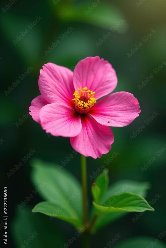 Fototapeta premium Pink flower with leaves in a garden isolation, nature, leaves