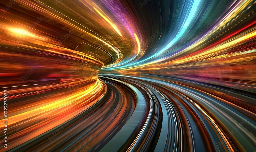 Light trails blur in tunnel, fast speed motion, futuristic background, ideal for technology projects Light trails blur in tunnel, fast speed motion, futuristic background, ideal for technology projects