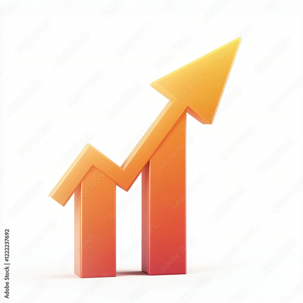 A graphic of an upward-pointing arrow, suggesting growth and progress. 3D rendering. A graphic of an upward-pointing arrow, suggesting growth and progress. 3D rendering.