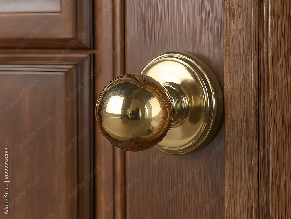 brass door knob on rich brown wooden door brass door knob on rich brown wooden door