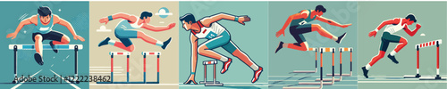 Vector collection of hurdles athletes