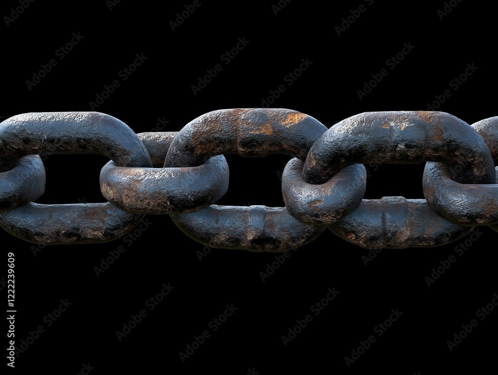 Fototapeta premium rusty chain, dark background, metallic links, shadow, grunge aesthetic