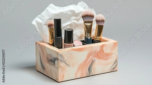 Aesthetic Tissue Box Made with Makeup Products (Generative AI)