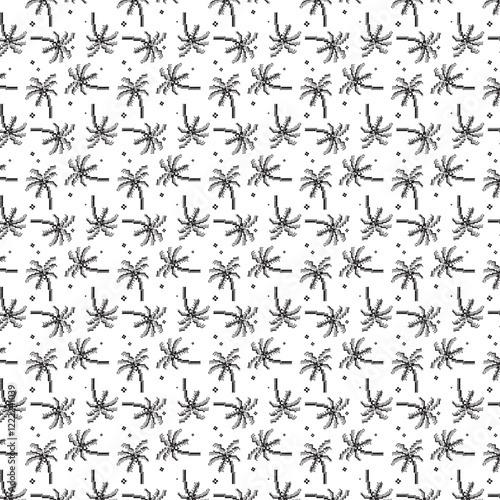 Orderly Coconut Grove. A pattern of neatly arranged coconut trees, conveying tranquility and natural beauty. Suitable for background decoration or fabric patterns in tropical style.