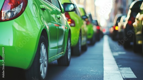 Wallpaper Mural Affordable green car hire service with compact vehicles and vibrant signage, emphasizing sustainability Torontodigital.ca