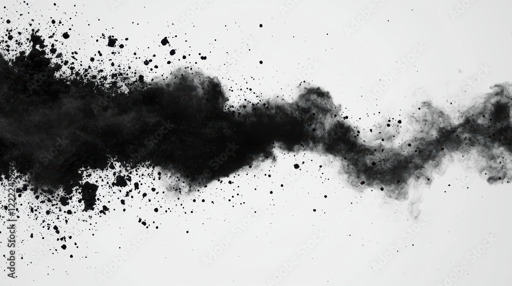 Softly dissolving black particles creating smoky, organic wave-like patterns on a bright white canvas, ideal for artistic visuals Softly dissolving black particles creating smoky, organic wave-like patterns on a bright white canvas, ideal for artistic visuals