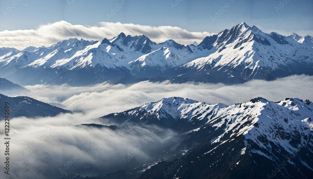 Majestic Snowy Mountain Peaks Above the Clouds