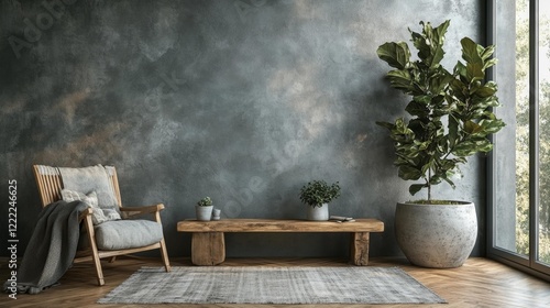 Tranquil Scandinavian home with plants and modern furniture. Generative AI