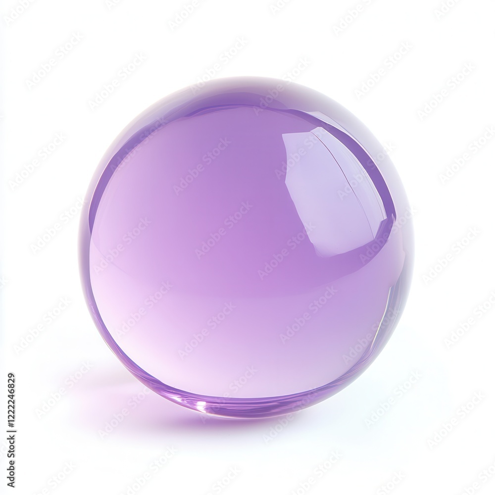Obraz premium Purple glass sphere on white background, studio shot, reflection, design element