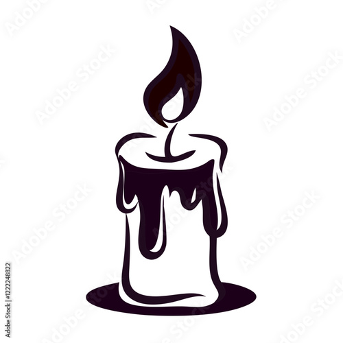 Dark wax-dripping candle icon with flame, gothic vector illustration