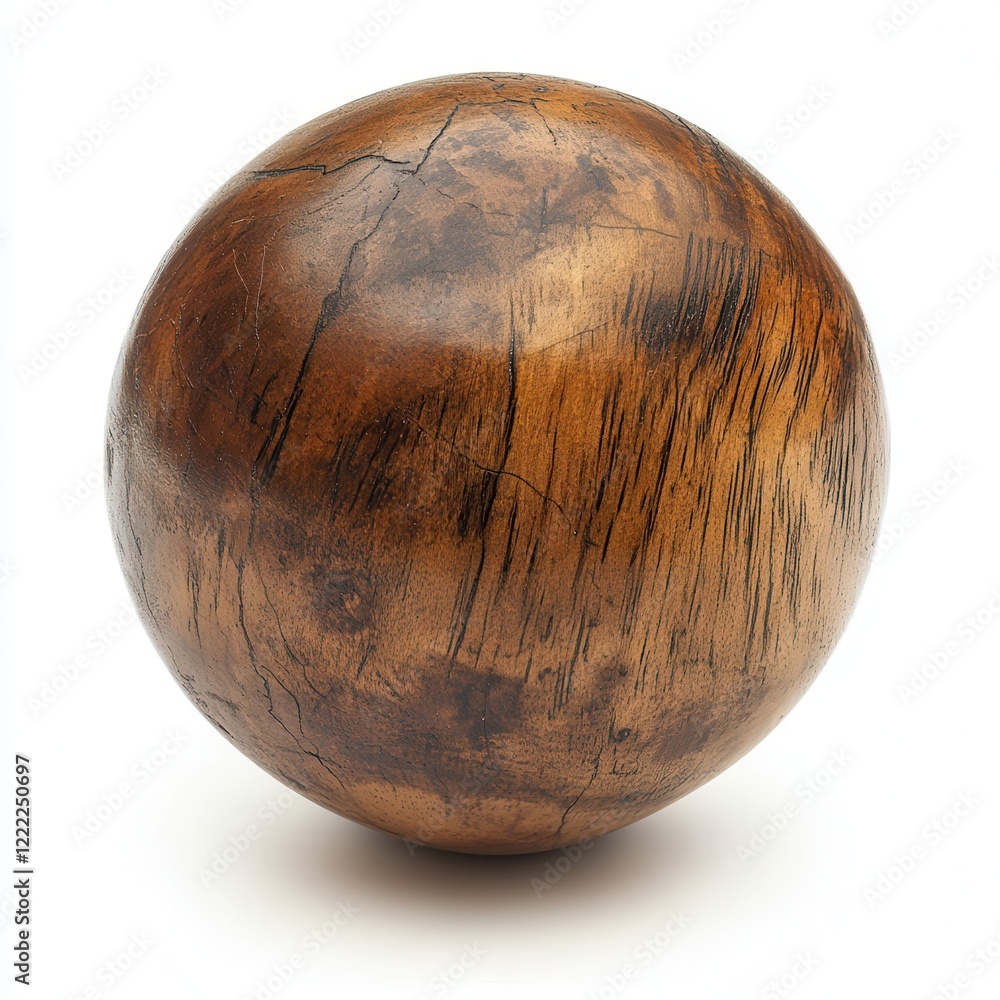 Studio shot of dark wood sphere on white Studio shot of dark wood sphere on white