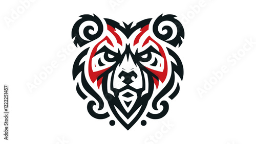 Minimalist Tribal Bear Design in Black and Red