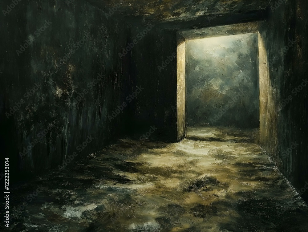 dark and mysterious room in an abandoned building, muted lighting dark and mysterious room in an abandoned building, muted lighting