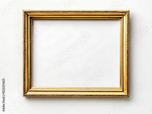 Clean Gold Frame with a Thin Border on a White Background, Minimalist Rectangular Picture Frame for Artwork, Photography, or Design Display