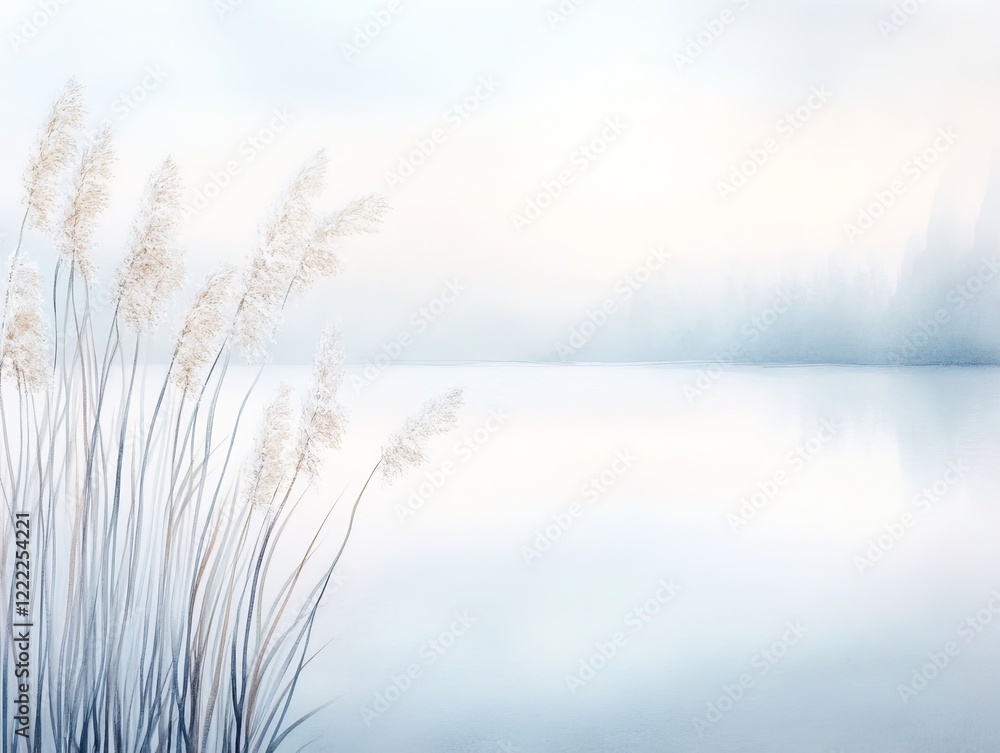 Obraz premium Serene Winter Lake with Frosted Reeds 